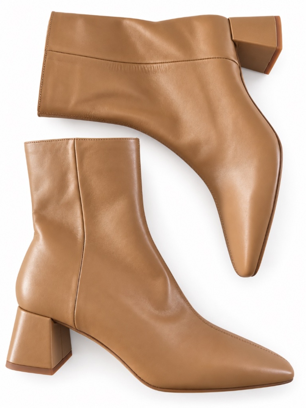 NEW Zara tan booties square toe 2" heel 39/9 leather side zip office minimalist